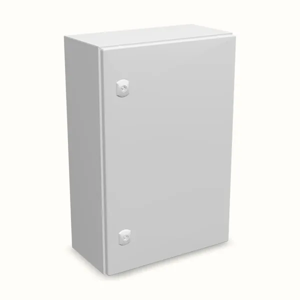 Caja mural DM con placa de montaje 600×400×210, vista de tres cuartos