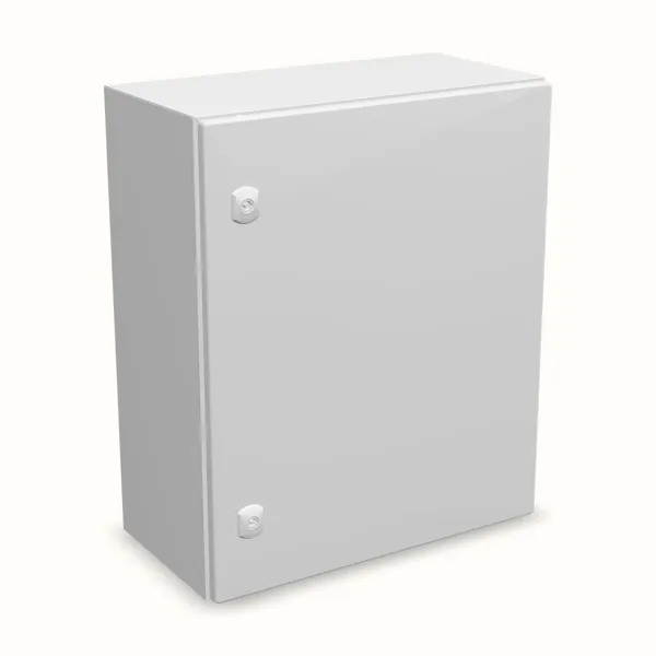 Caja mural DM con placa de montaje 600×500×260, vista de tres cuartos