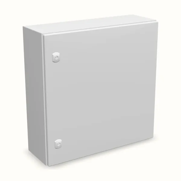 Caja mural DM con placa de montaje 600×600×210, vista de tres cuartos