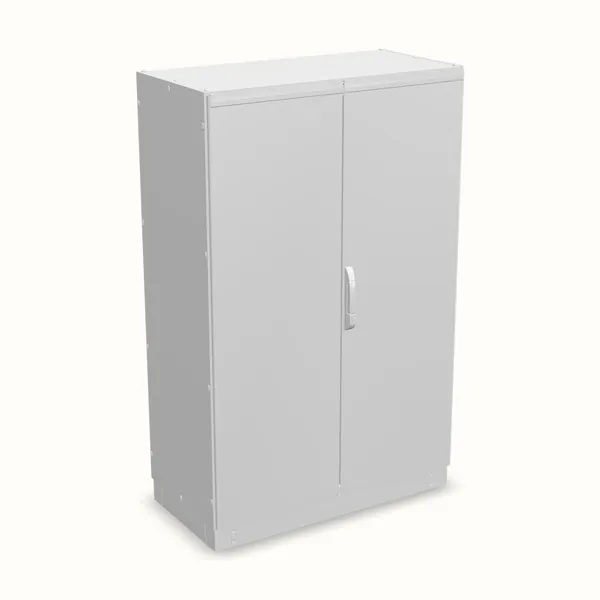 Armario modular NEO, doble puerta, con placa de montaje 1800×1200×600, vista de tres cuartos