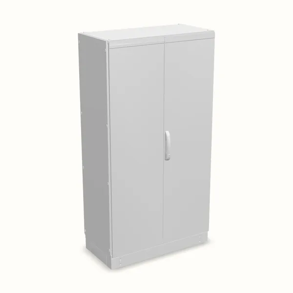 Armario modular TEOS Plus+, doble puerta, con placa de montaje 1800×1000×500, vista de tres cuartos
