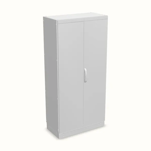 Armario modular TEOS Plus+, doble puerta, con placa de montaje 2000×1000×500, vista de tres cuartos