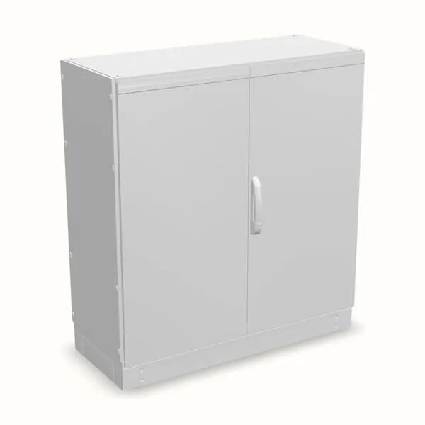 Armario modular TEOS Plus+, doble puerta, sin placa de montaje 1200×1200×500, vista de tres cuartos