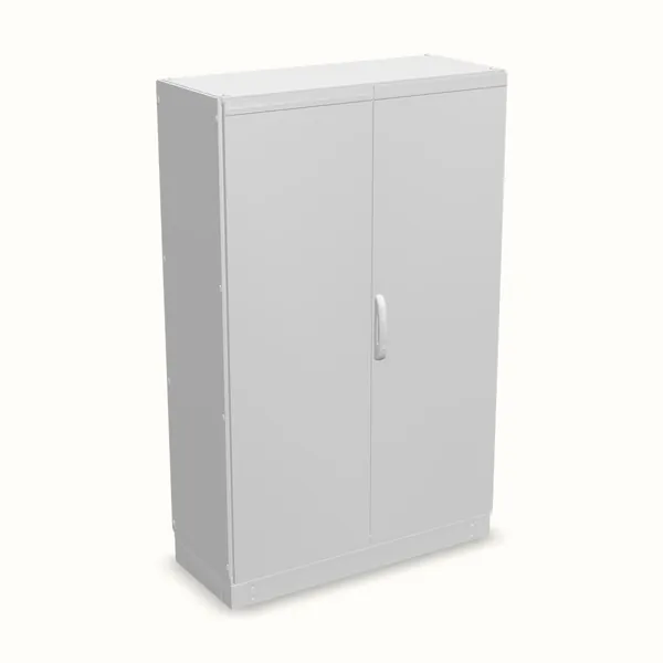 Armario modular TEOS Plus+, doble puerta, con placa de montaje 1800×1200×500, vista de tres cuartos