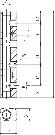 6047 · Regleta simple en aluminio, dibujo acotado del catálogo de Aignep