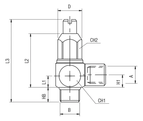 66070 · Regulador unidireccional orientable con regulación, dibujo acotado del catálogo de Aignep