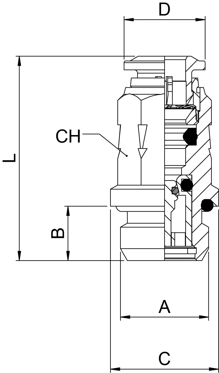57065 · Válvula unidireccional tubo - rosca macho, dibujo acotado del catálogo de Aignep