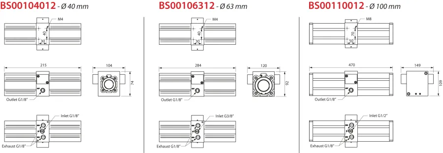 BS · Multiplicador de presión, relación 1:2, dibujo acotado del catálogo del fabricante