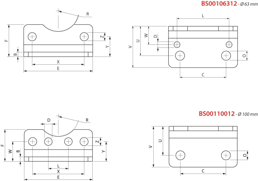 BSCP · Pata para multiplicador de presión, dibujo acotado del catálogo del fabricante