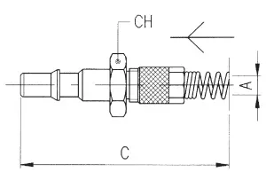 243 · Adaptador tubo con muelle, dibujo acotado del catálogo de Aignep