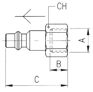 222 · Adaptador adaptador hembra, dibujo acotado del catálogo de Aignep