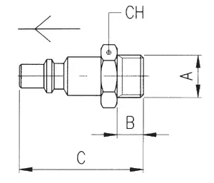 251AC · Adaptador en avp macho, dibujo acotado del catálogo de Aignep