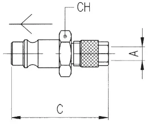 264 · Adaptador tubo, dibujo acotado del catálogo de Aignep