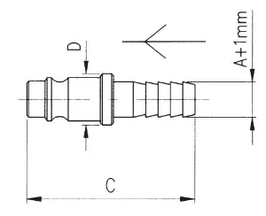 265AC · Adaptador en avp espiga dn 7,8, dibujo acotado del catálogo de Aignep