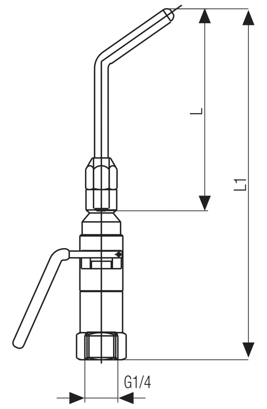 301 · Pistola de soplado con tubo de acero inoxidable, dibujo acotado del catálogo de Aignep