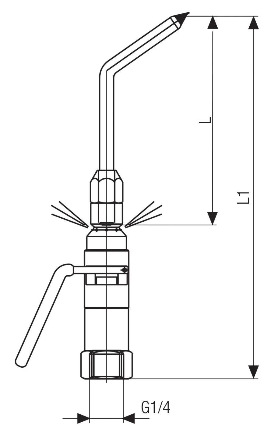 304 · Pistola de soplado con tubo de seguridad de acero inoxidable, dibujo acotado del catálogo de Aignep