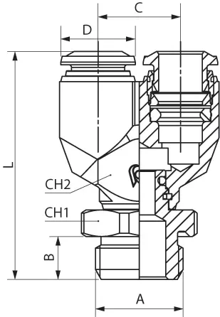 50326 · Racor a Y orientable macho cilíndrico con tórica, dibujo acotado del catálogo de Aignep