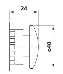 04V · Pulsador seta monoestable axial, dibujo acotado del catálogo de Aignep