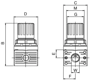 T080 Mini, dibujo acotado del catálogo de Aignep