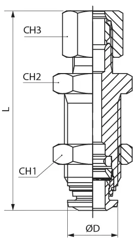 50465N · Racor recto intermedio pasatabiques, dibujo acotado del catálogo de Aignep