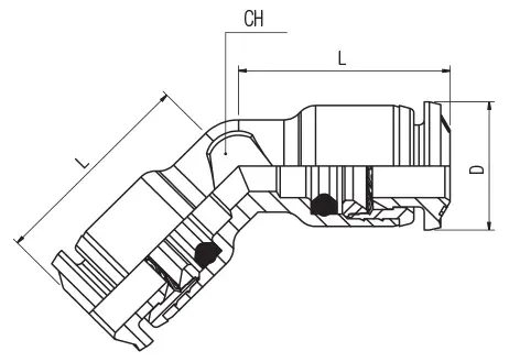 55180 · Racor intermedio a 45°, dibujo acotado del catálogo de Aignep