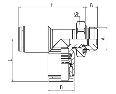 56225 · Racor a T orientable macho lateral cilíndrico, dibujo acotado del catálogo de Aignep