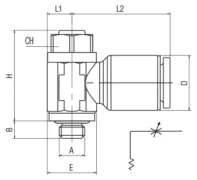 56920 · Regulador bidireccional orientable rosca cilíndrica, dibujo acotado del catálogo de Aignep