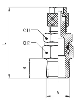 1010 · Racor recto orientable macho cónico, dibujo acotado del catálogo de Aignep