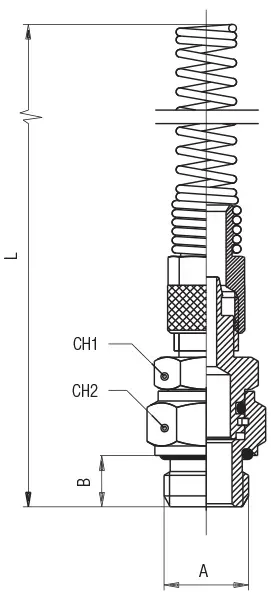 1027 · Racor recto orientable macho cilíndrico con tórica + tuerca con muelle, dibujo acotado del catálogo de Aignep
