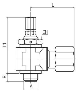 13958BI · Regulador unidireccional orientable para cilindro, dibujo acotado del catálogo de Aignep