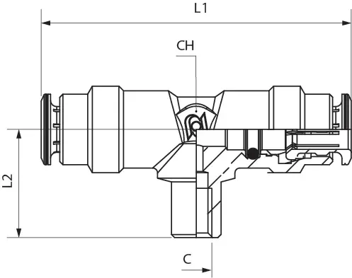 84202 · Racor a T para boquilla, dibujo acotado del catálogo de Aignep