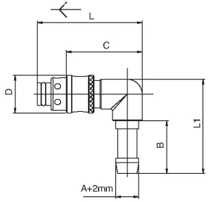 418 · Adaptador con portagoma a 90°, dibujo acotado del catálogo de Aignep