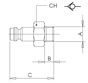 63281 · Adaptador obturado macho, dibujo acotado del catálogo de Aignep
