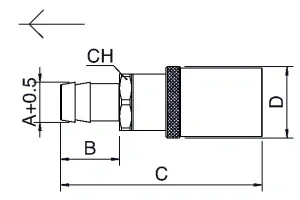 445SW · Enchufe sin obturador con portagoma, dibujo acotado del catálogo de Aignep
