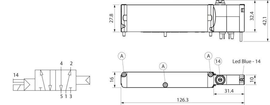 16V · Electroválvulas fieldbus, dibujo acotado del catálogo de Aignep