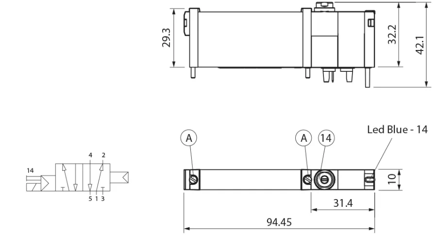 17V · Electroválvulas fieldbus, dibujo acotado del catálogo de Aignep
