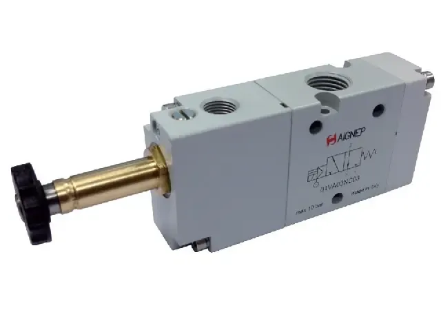 01V · Válvula electroneumática asistida, foto del catálogo de Aignep